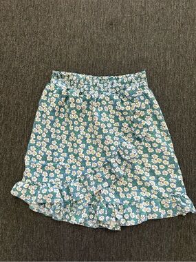 Girls Japna Floral Ruffle Hem Skirt in Teal & White size 10 great fabric
